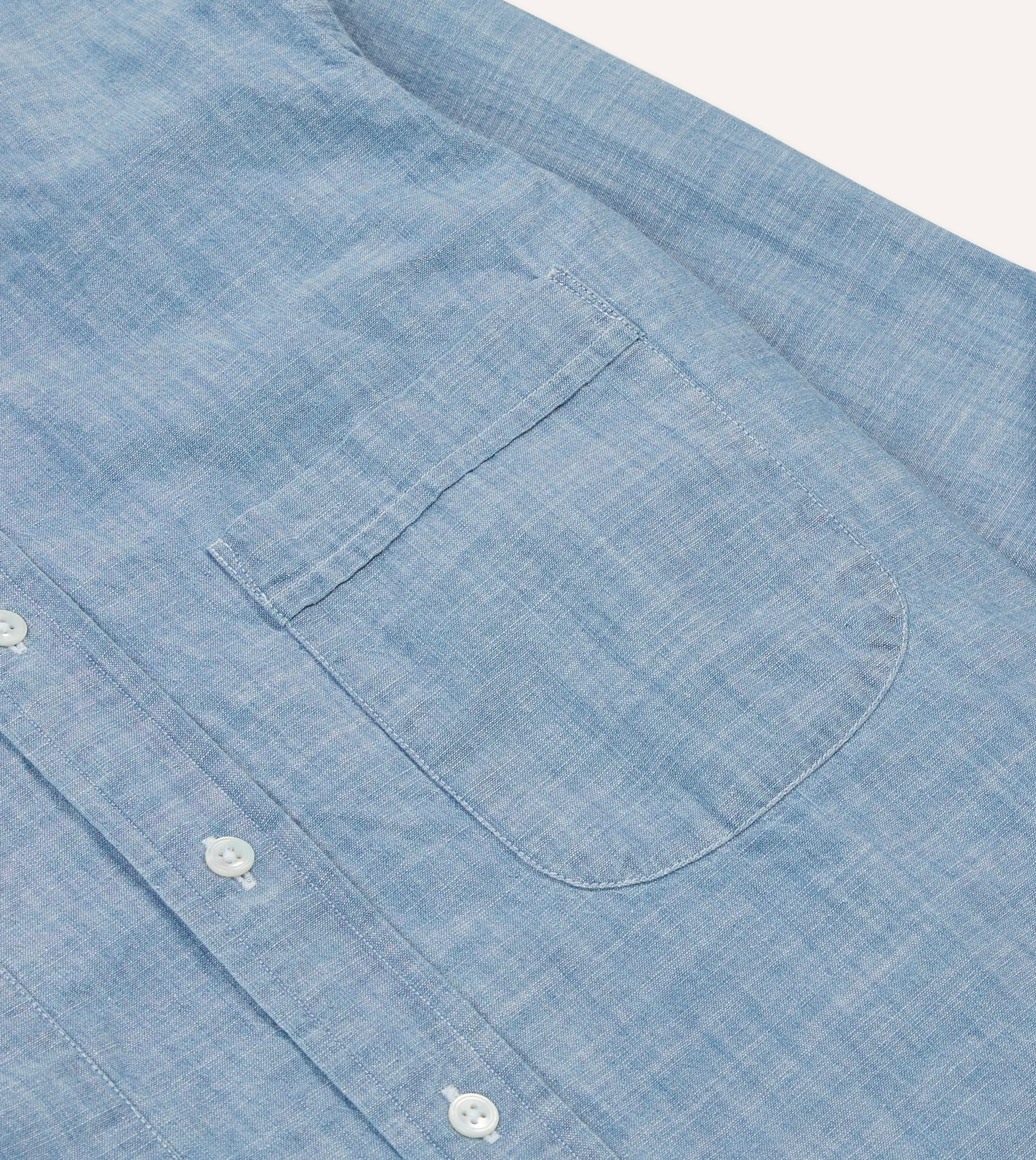 Anti Pilling Finish Breathable Material Chambray Cotton Mandarin Collar Shirt