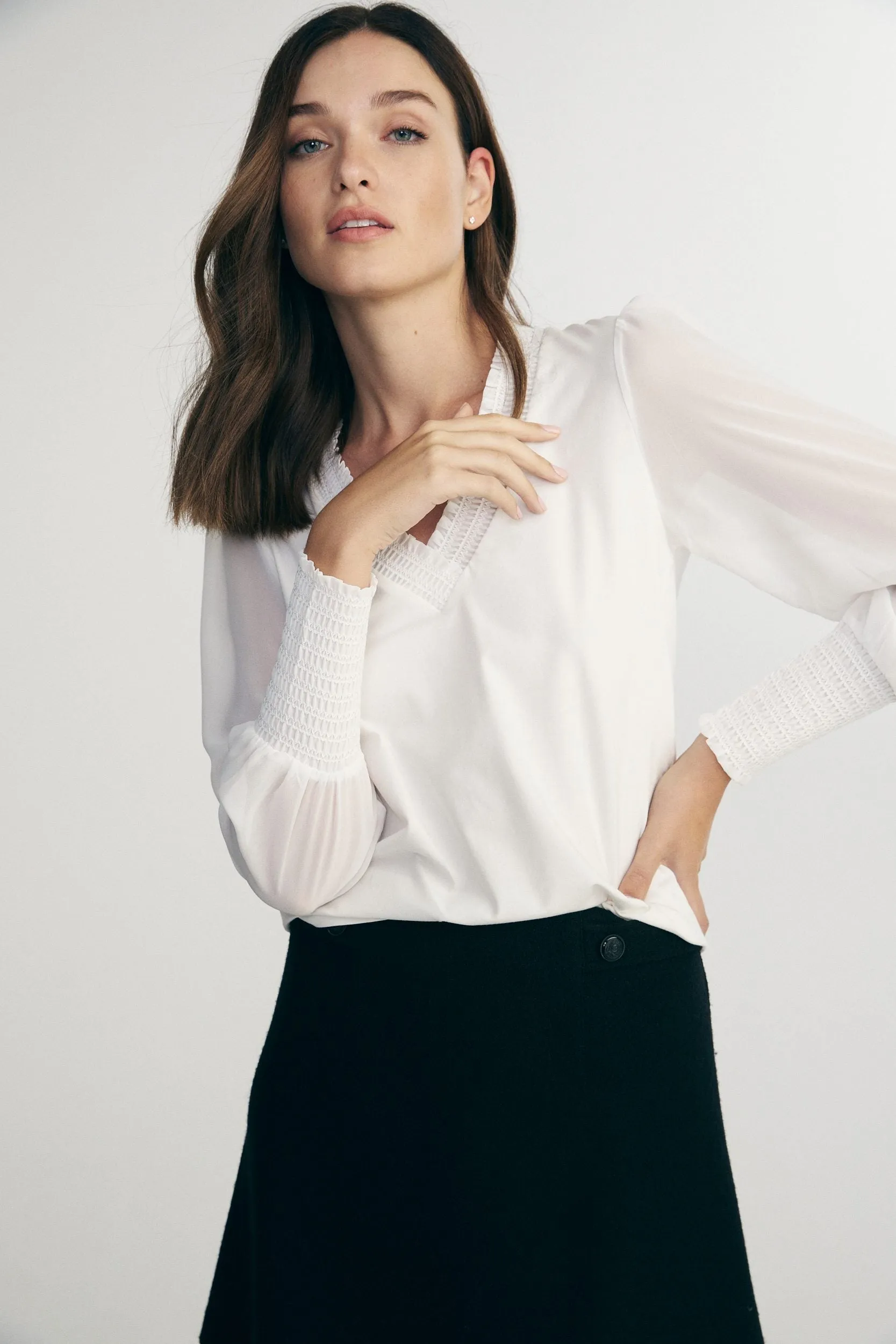 GentleWashResistance Chic Wear Jersey top with combo puffy sleeve
