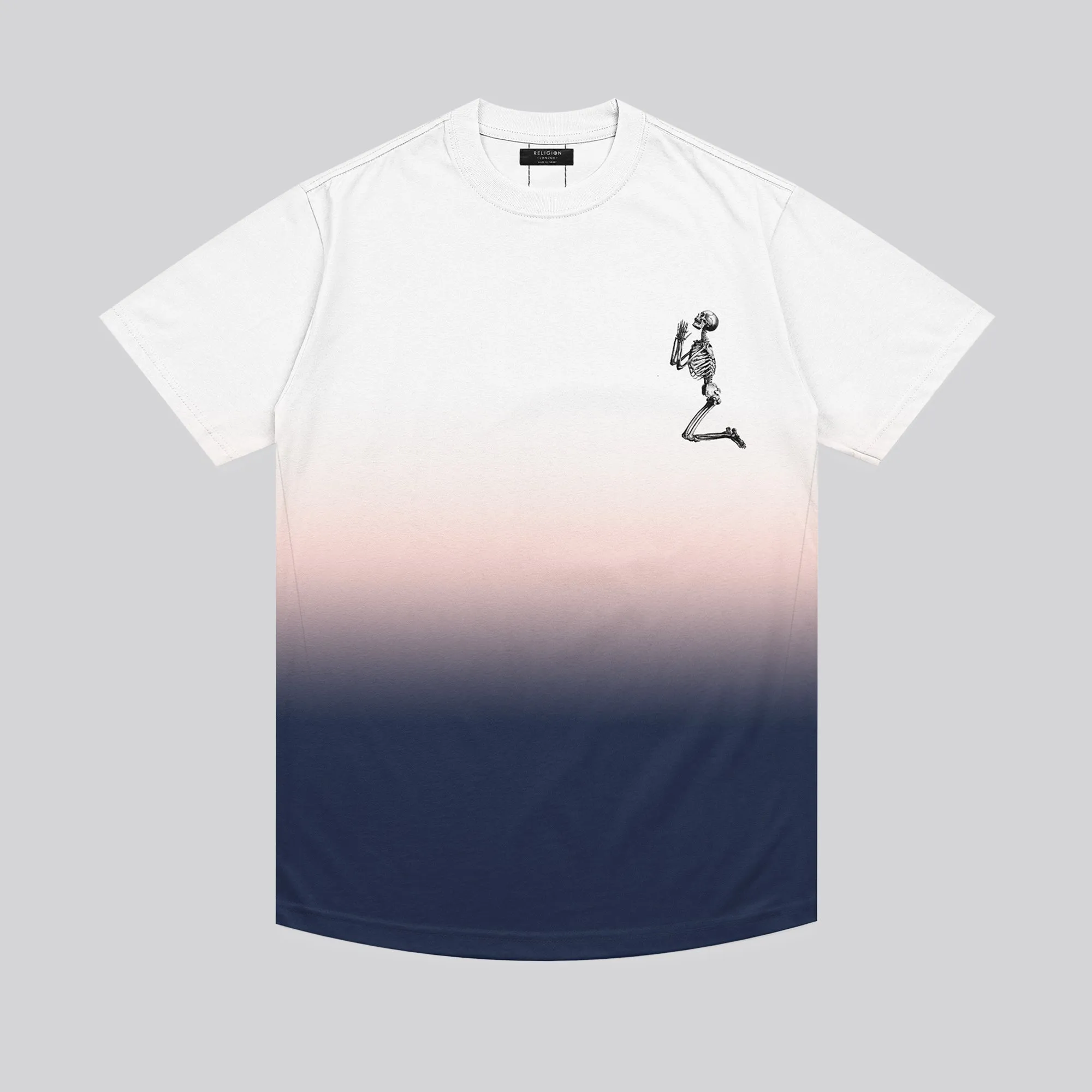 Travel Trend PRAYING SKELETON PINK & NAVY T-SHIRT
