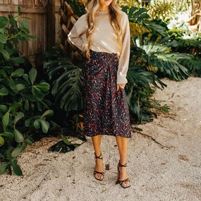 muted tone Easy Layer Phoebe Print Midi Skirt In Nuit