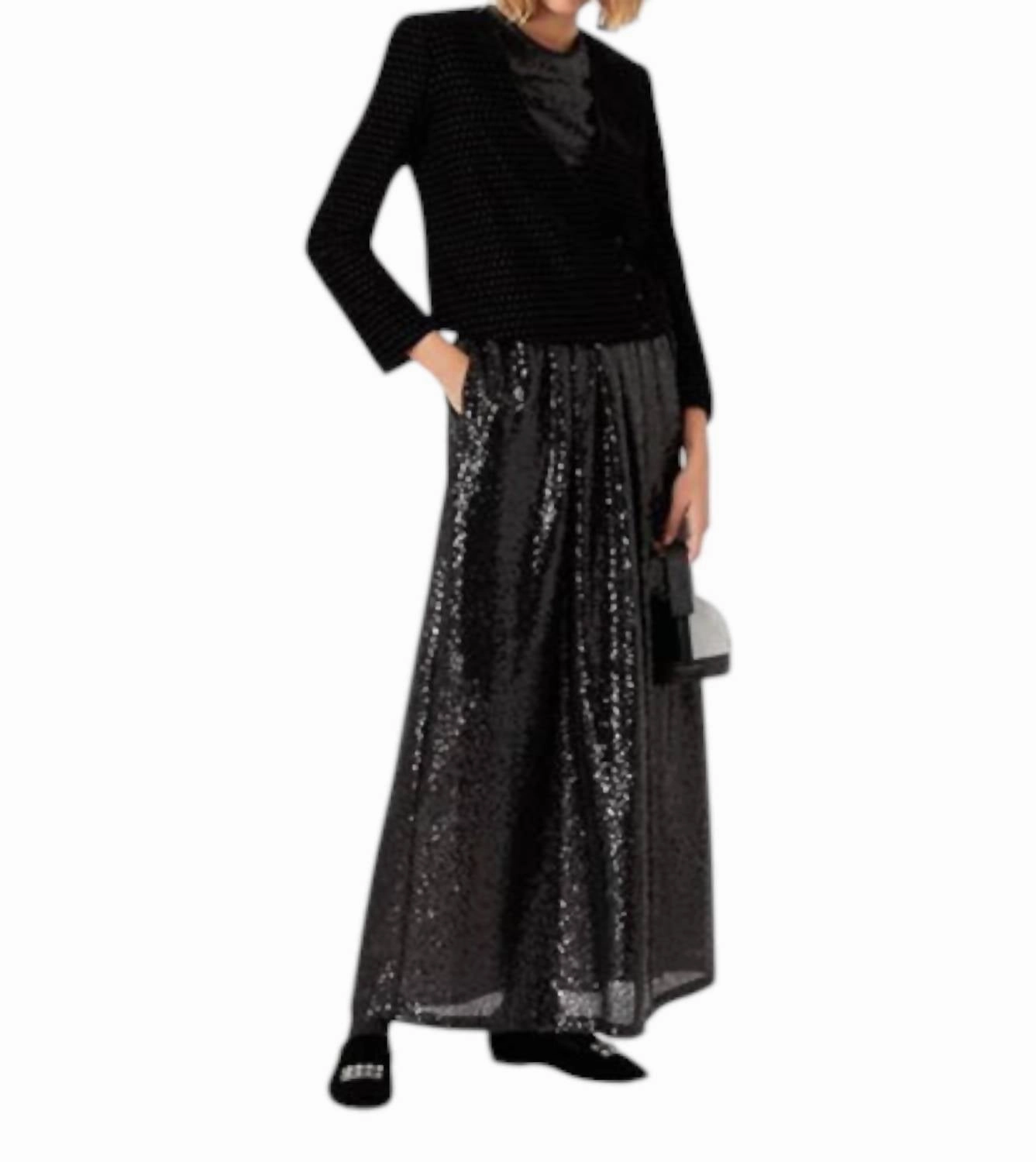 A Line Silhouette Sleek Vibe Sequin Skirt In Black
