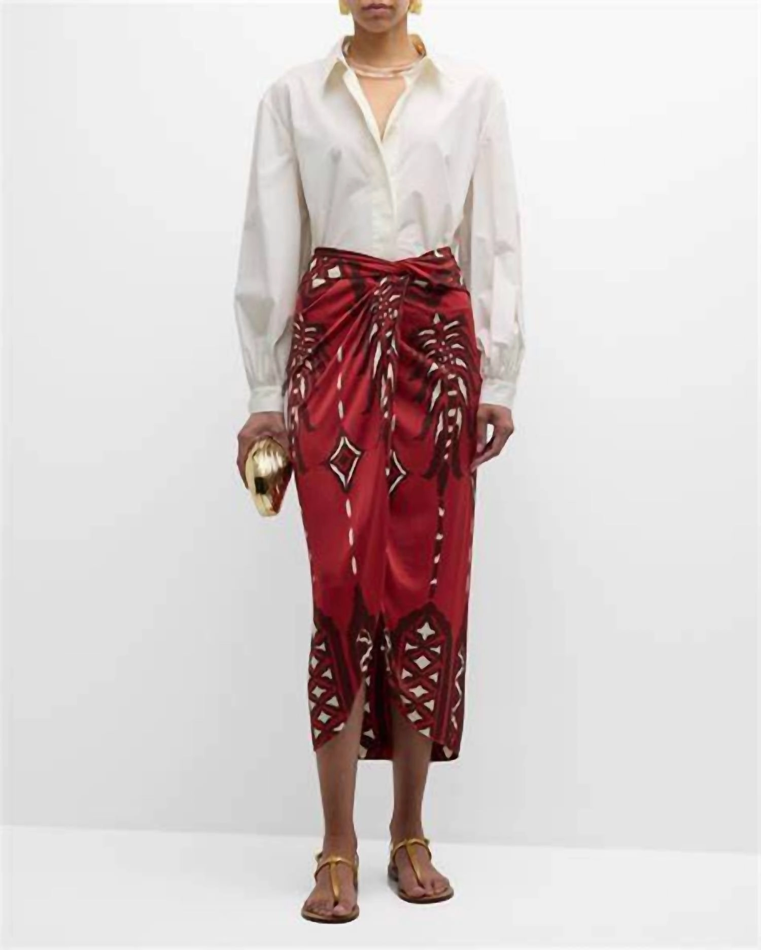 Avanyu Skirt In Red Wine Ecru Fold Over Design Linen blend