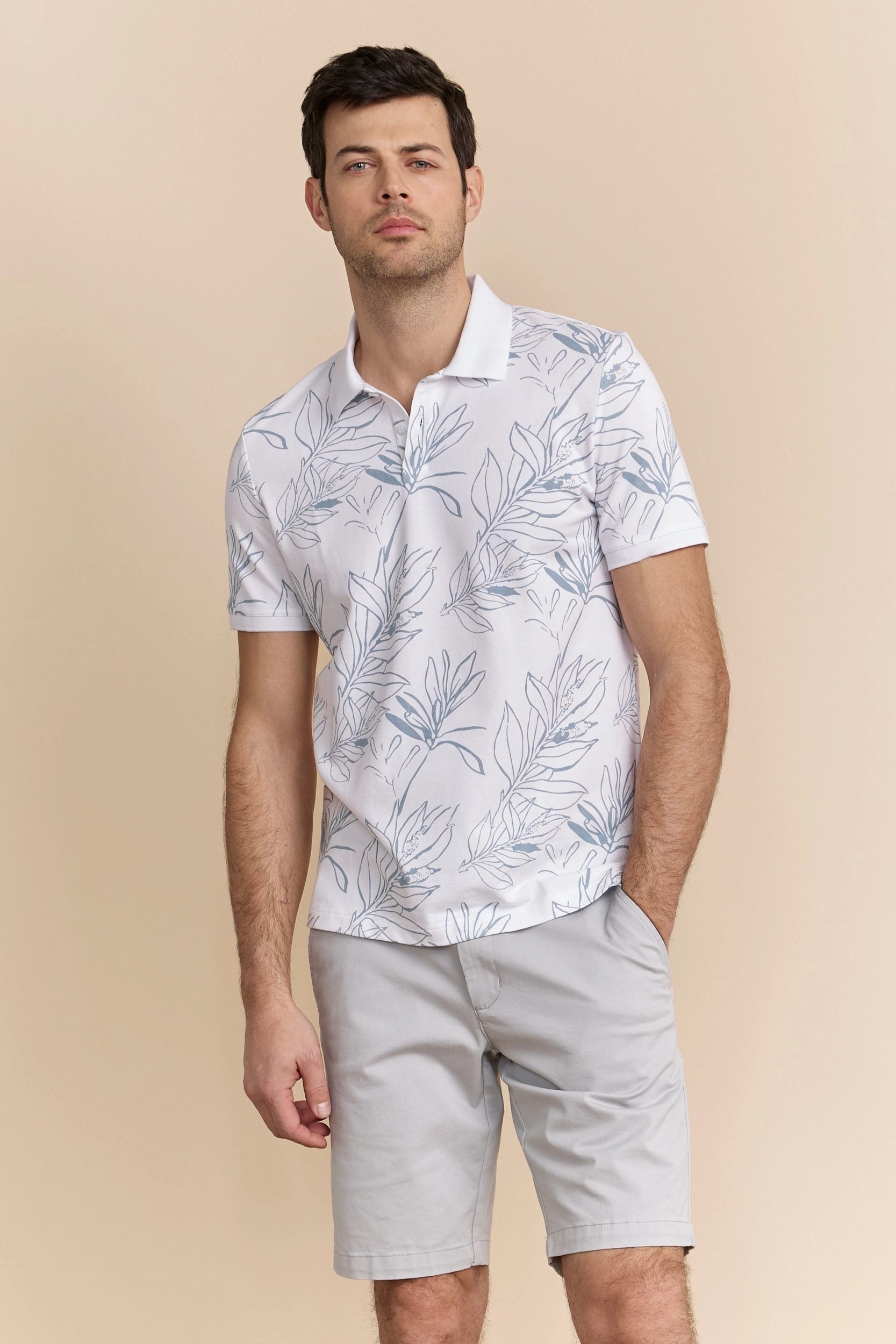 Foliage print polo Urban Fashion Bamboo Fiber Blend