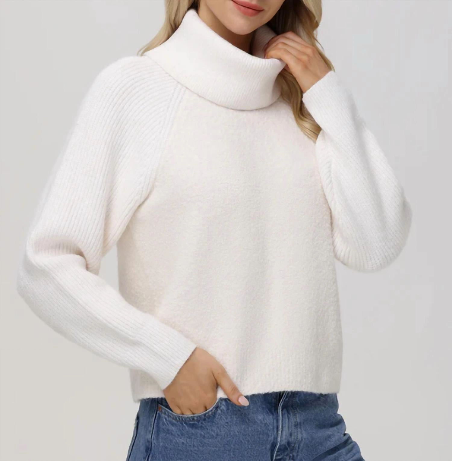 Trendy Wear Winter Must-Have Wear Mckenzie Mixed Media Removeable Collar Sweater In Sea Salt