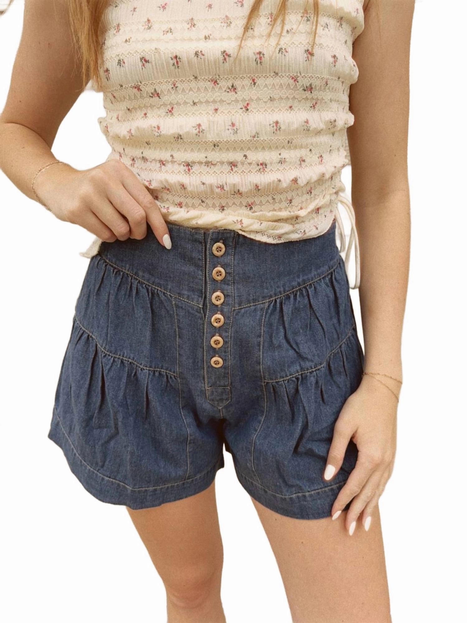 desert style Sports use High Rise Tiered Button Denim Shorts In Dark Wash