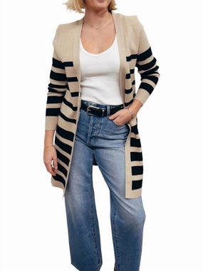 Odor Resistant Cashmere Blend Lagos Stripe Cardigan In Striped Ecru & Black