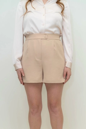 Classic Appeal embroidery details Sienna Eco-Friendly Tailored Shorts In Cappuccino