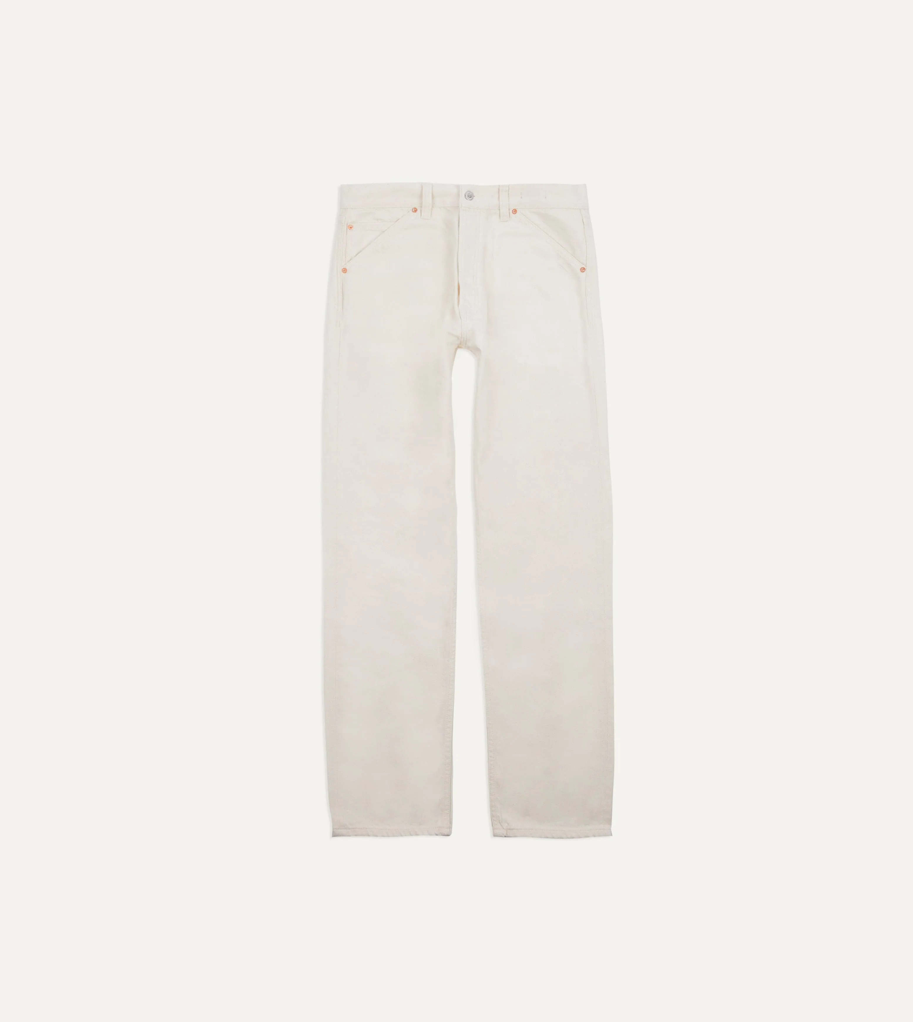Ecru 12.7oz Selvedge Denim Tonal Stitch Five-Pocket Jeans Easy Travel Sporty Design