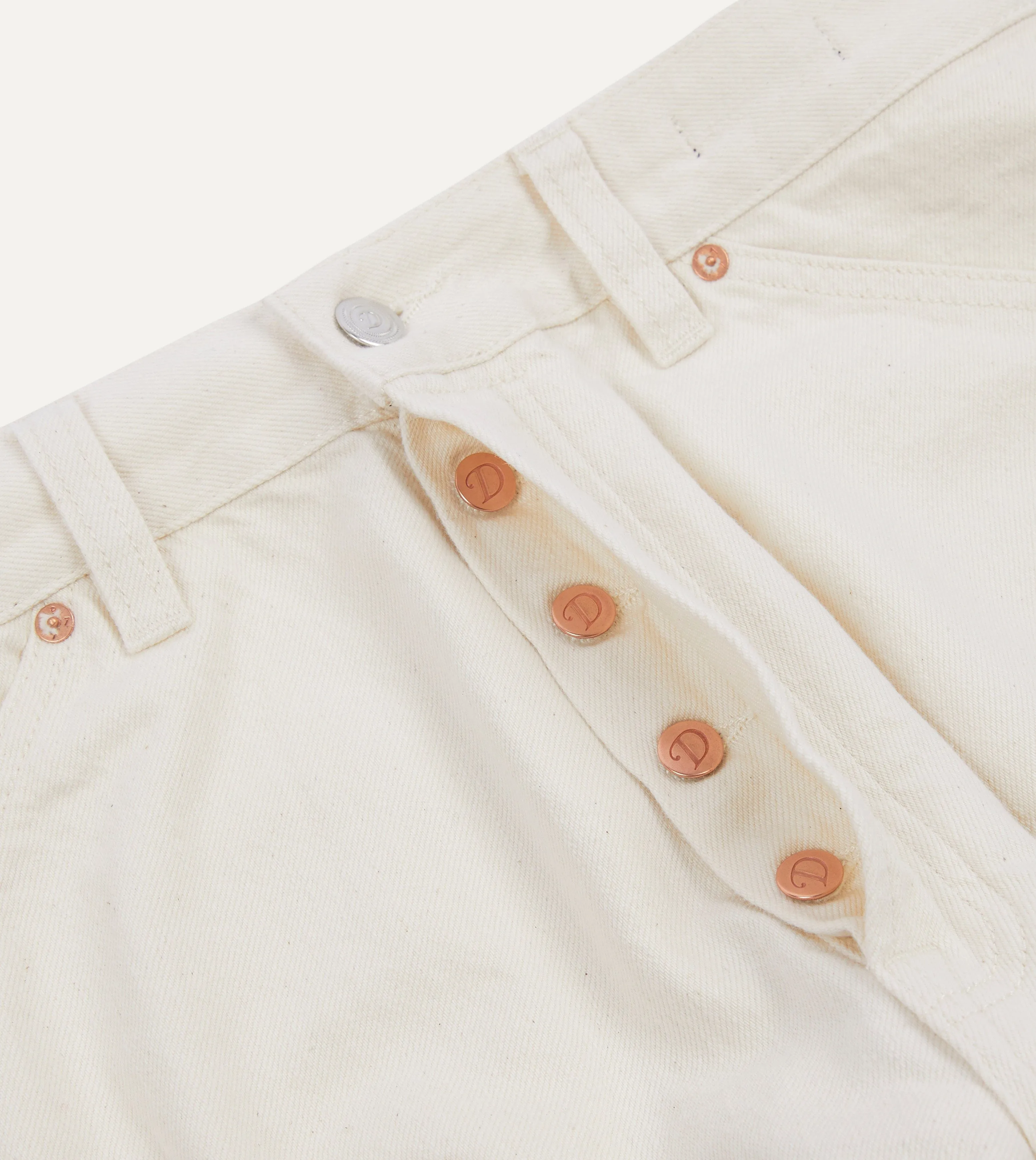 Ecru 12.7oz Selvedge Denim Tonal Stitch Five-Pocket Jeans Soft Waist