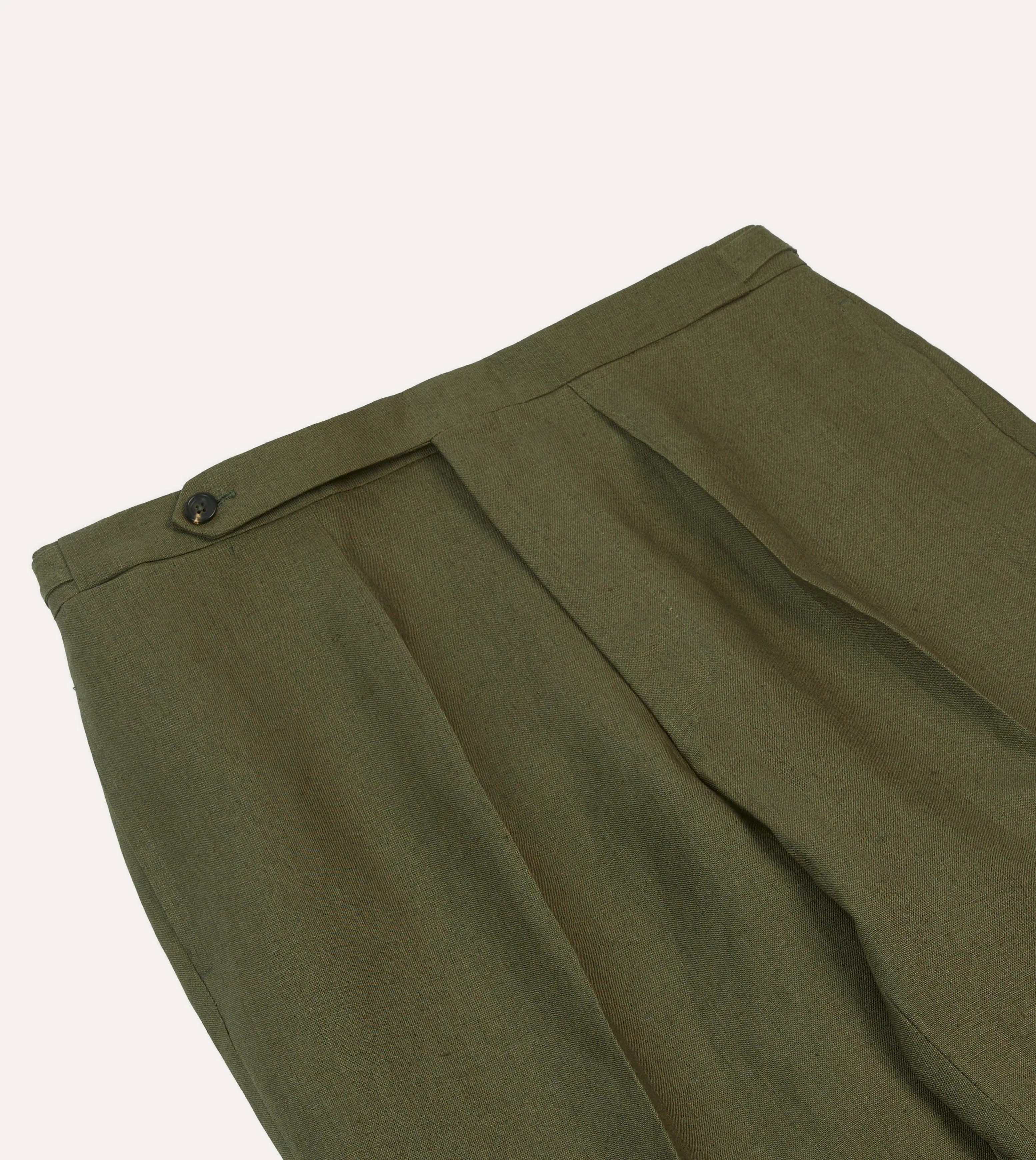 Olive Irish Linen Single Pleat Trouser All Day Wear Comfort