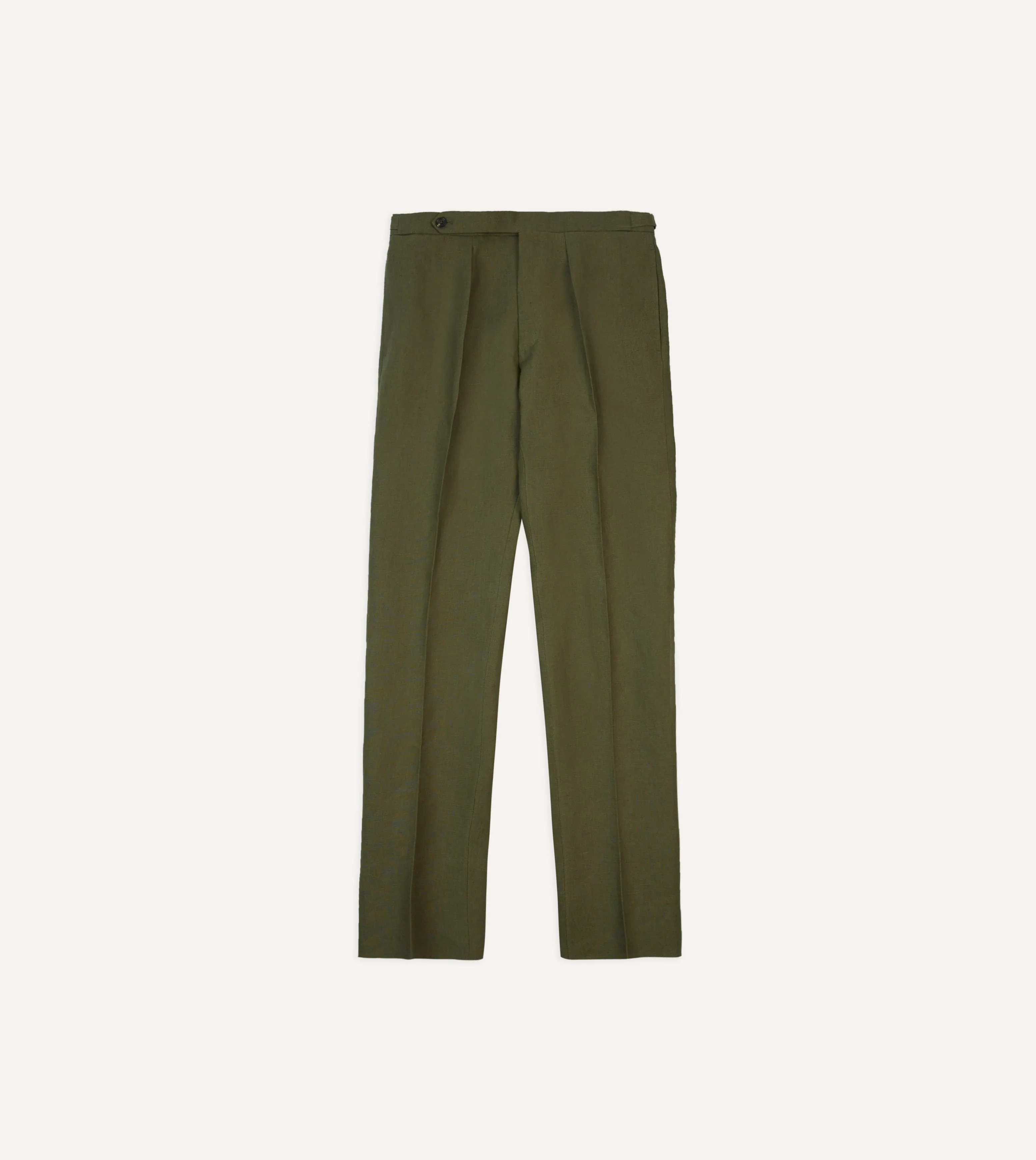 Laser cut Olive Irish Linen Single Pleat Trouser