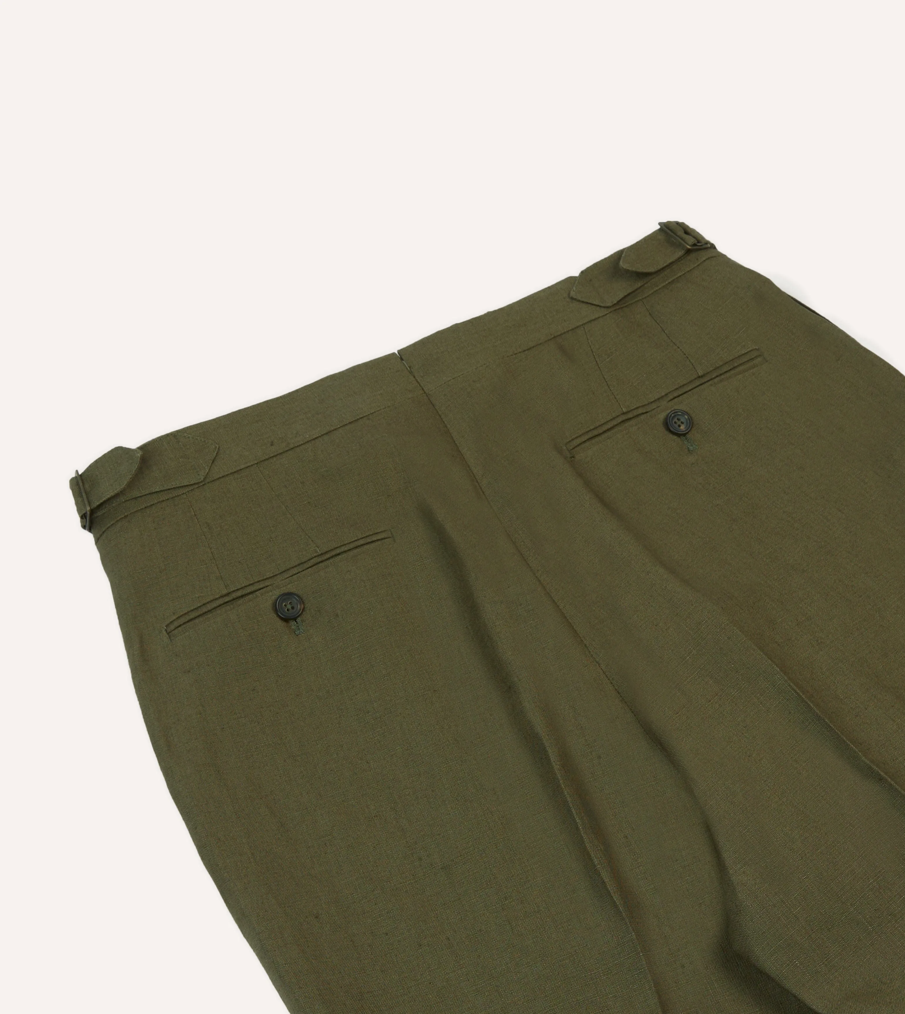 Olive Irish Linen Single Pleat Trouser Easy Care Active Flex