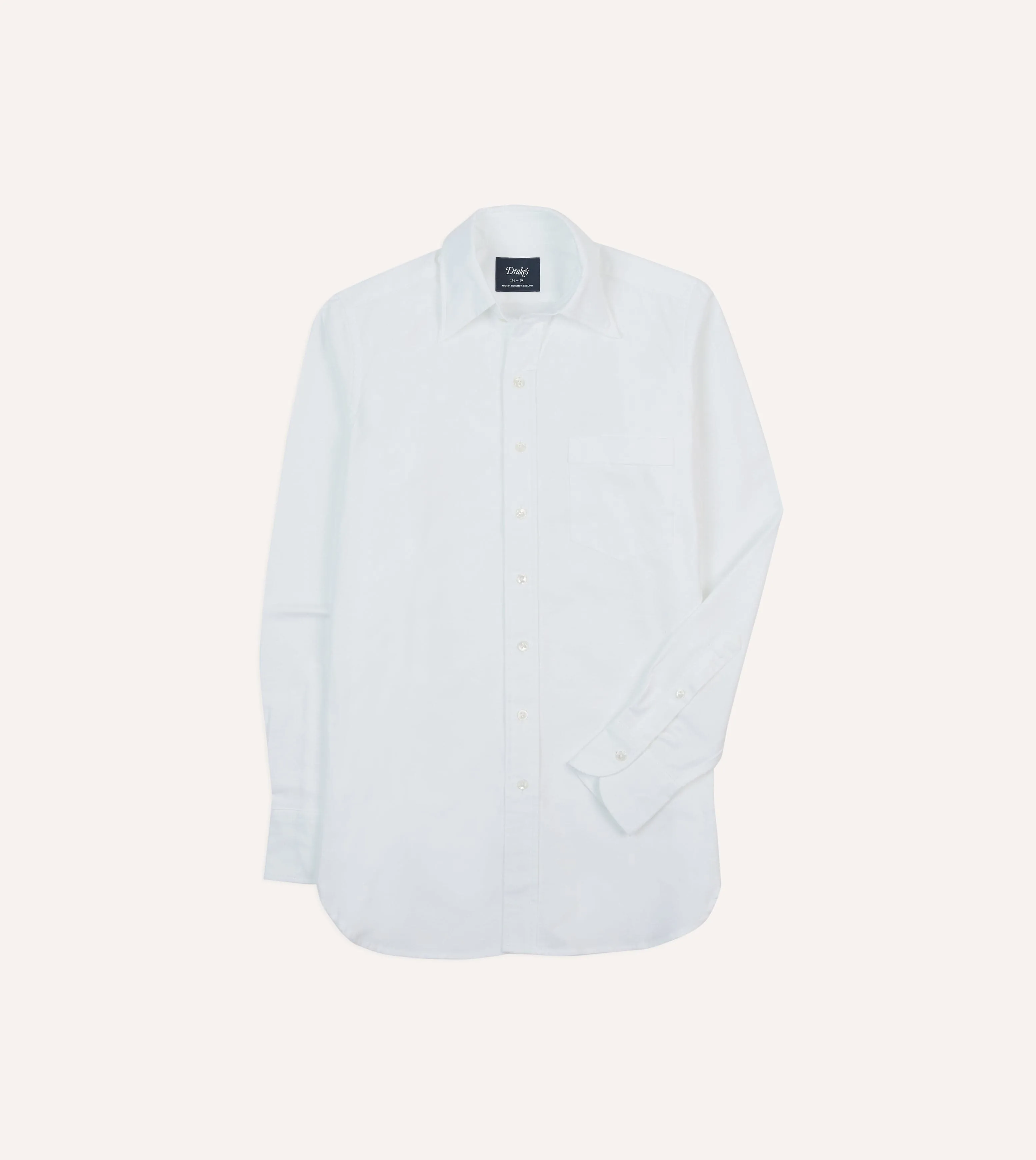 Evening Elegance White Cotton Oxford Cloth Long Point Collar Shirt