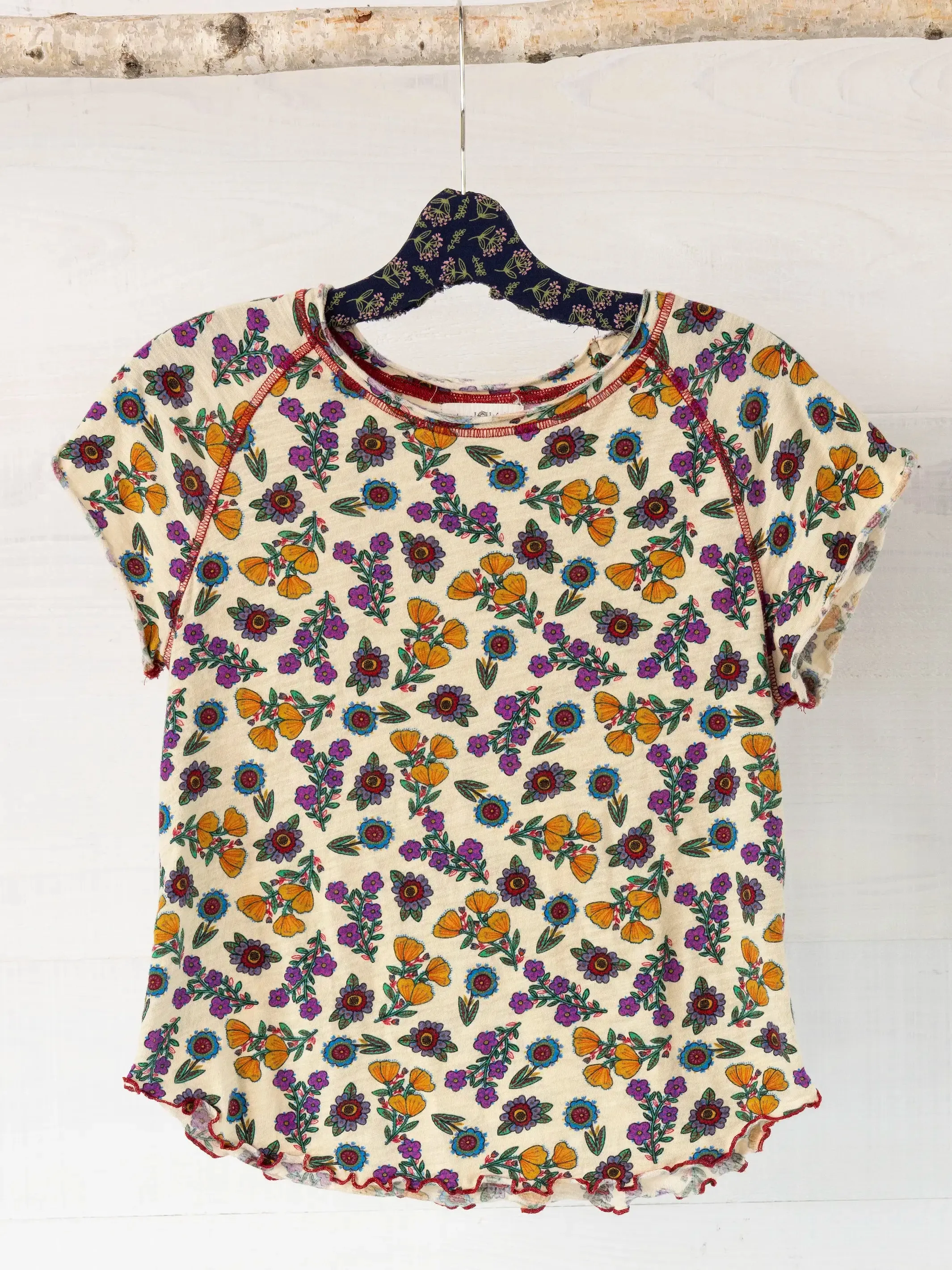 Fade Resistant Print Lily Cotton Short Sleeve Tee Shirt - Tossed Blossoms