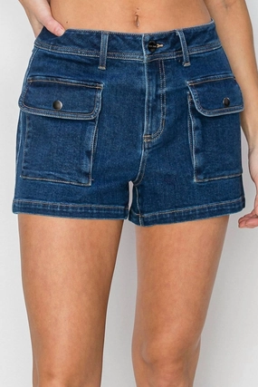 earthy shades loafers High Rise Cargo Shorts In Blue