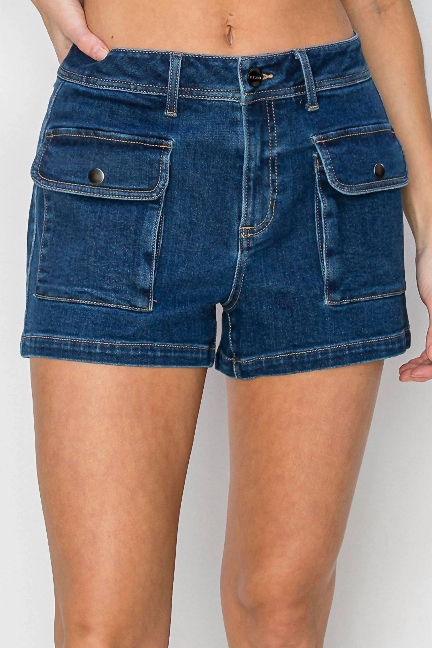 earthy shades loafers High Rise Cargo Shorts In Blue