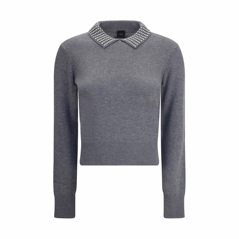 Low carbon footprint PINKO Rhinestone-decorated collarSweater