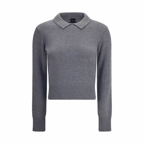 Fray Resistant Edges PINKO Rhinestone-decorated collarSweater