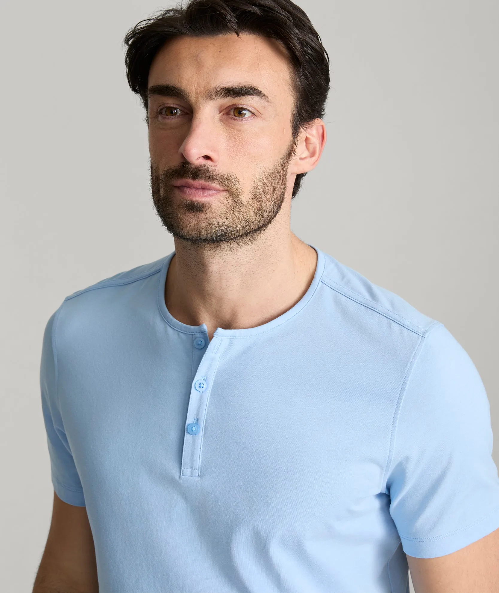 EcoSoft? Short-Sleeve Henley long sleeved Easy Care
