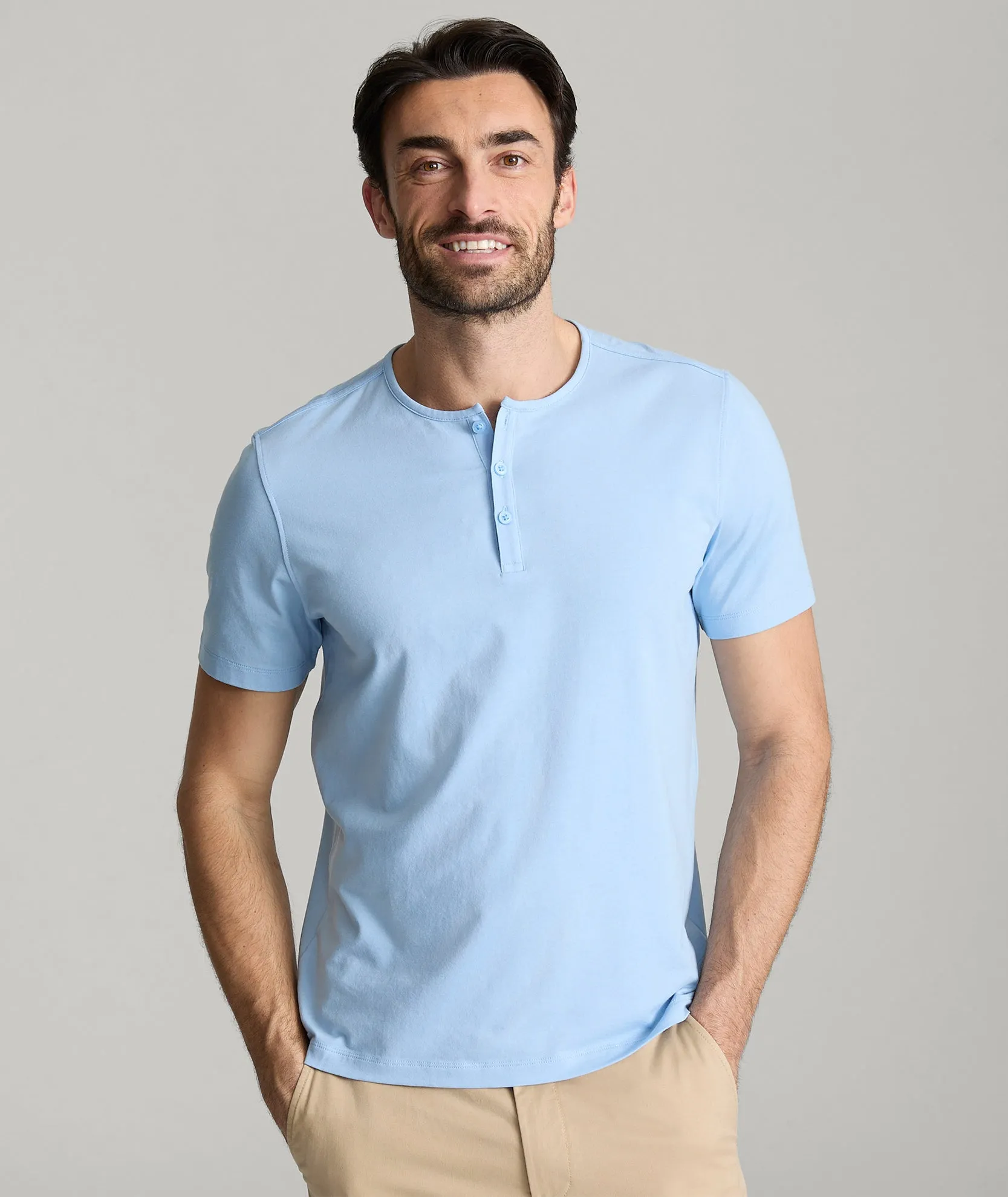 EcoSoft? Short-Sleeve Henley sports performance brandable