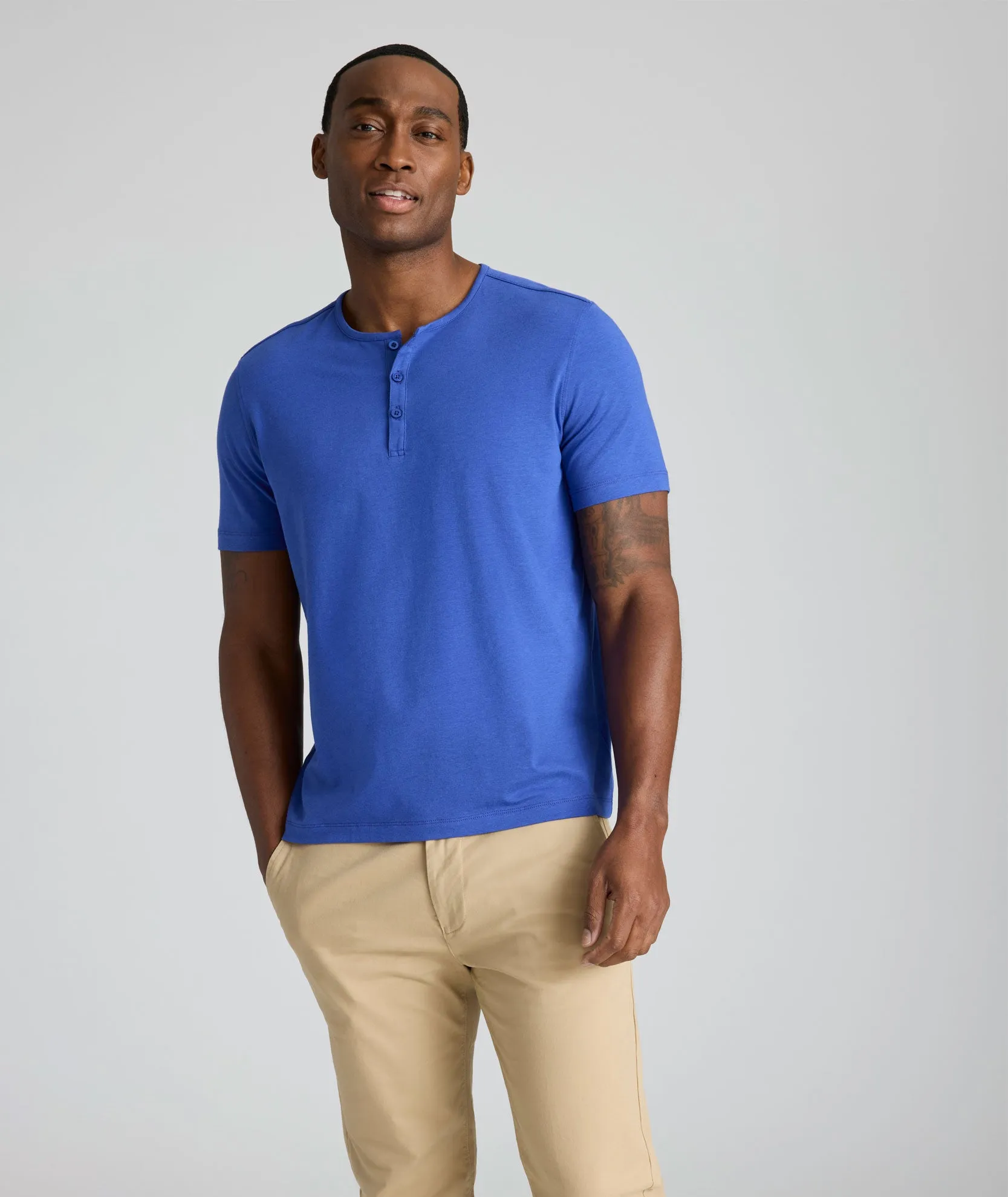 Basic Layer Unique Design EcoSoft? Short-Sleeve Henley