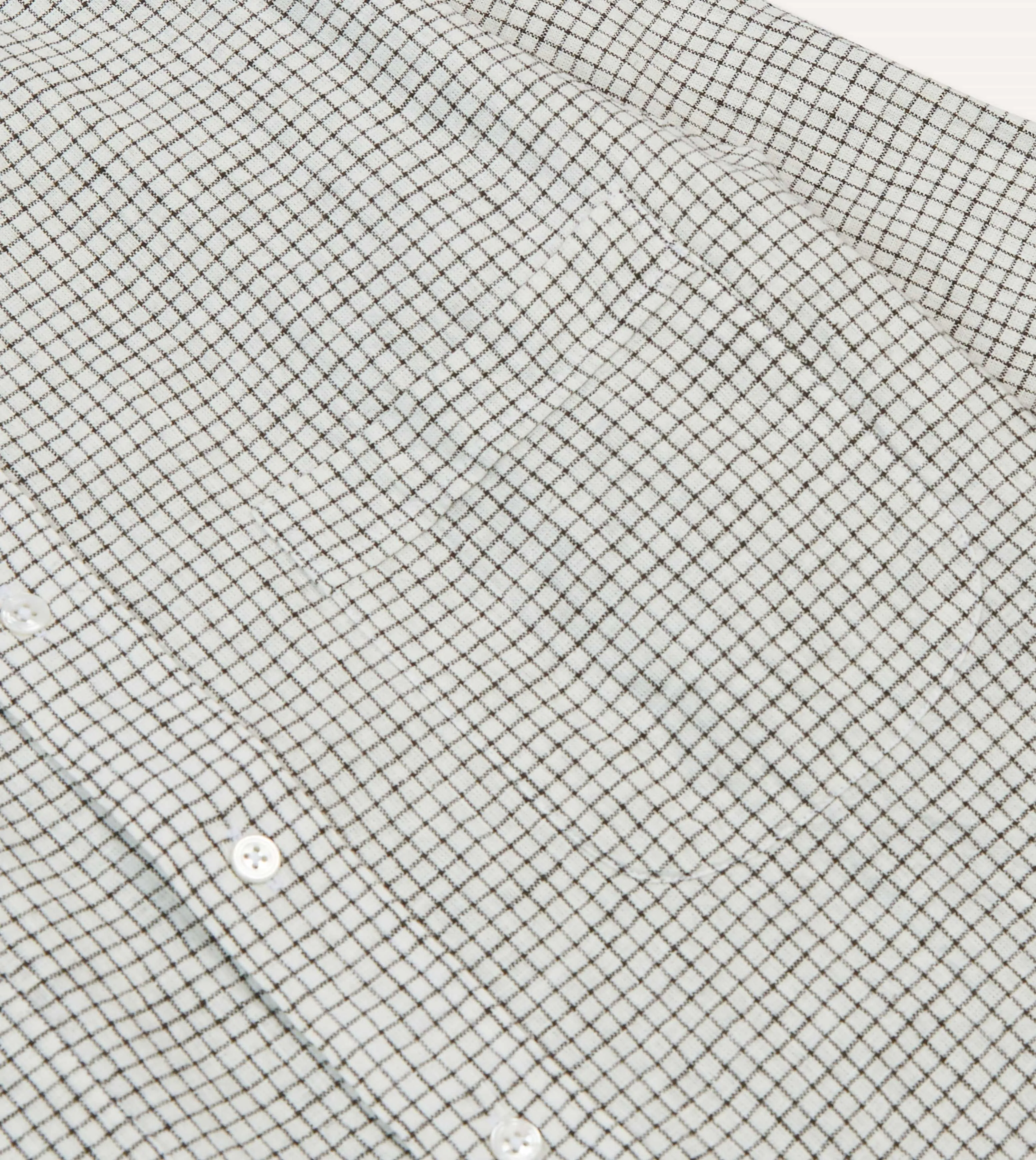 Ruffle Edge Night Out Ecru Check Linen-Cotton Mandarin Collar Shirt