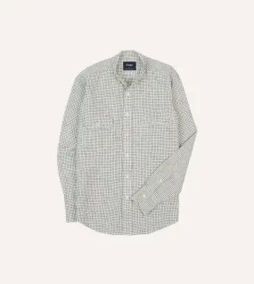 Ecru Check Linen-Cotton Mandarin Collar Shirt Indoor Comfort Summer Fashion