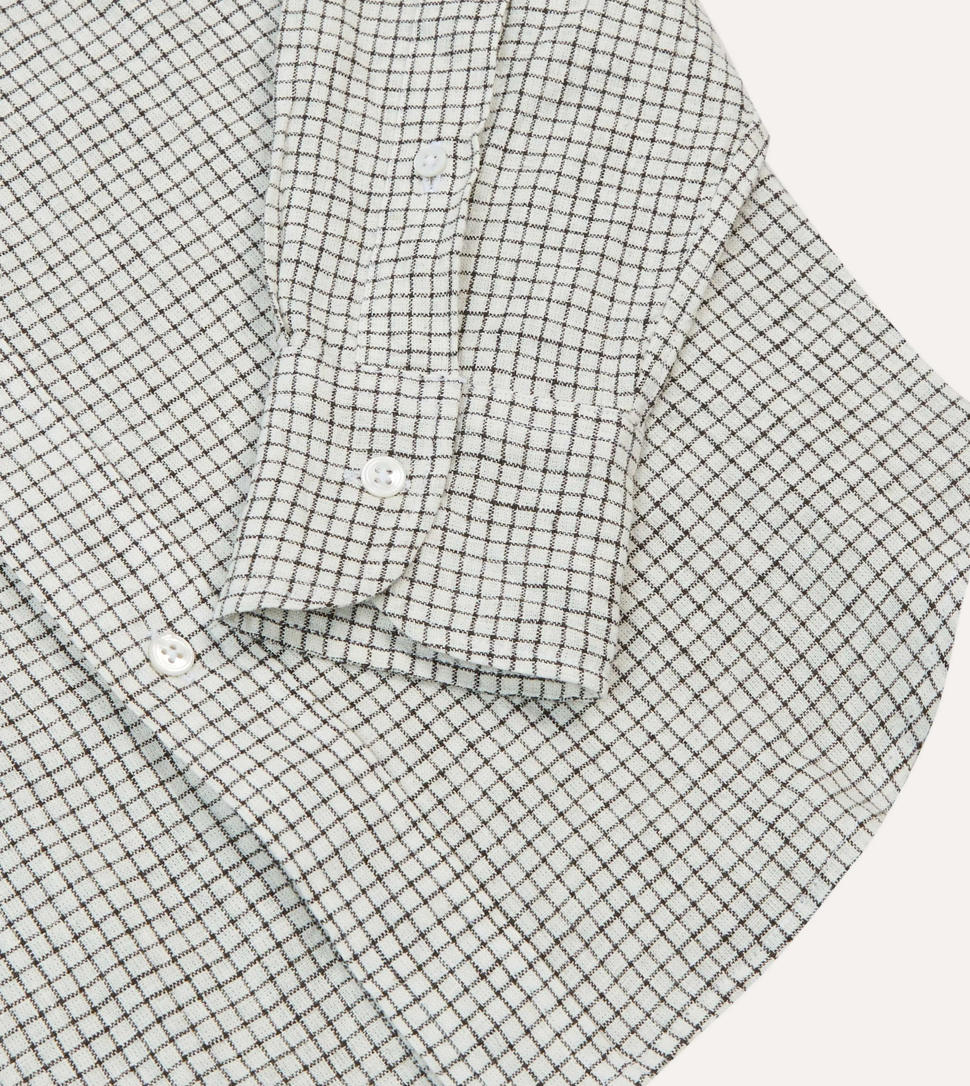 Ecru Check Linen-Cotton Mandarin Collar Shirt Lounge Wear