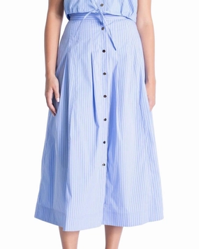 Blogger Favorite Minimal Vibes Eden Button-Down Skirt In Blue Stripes