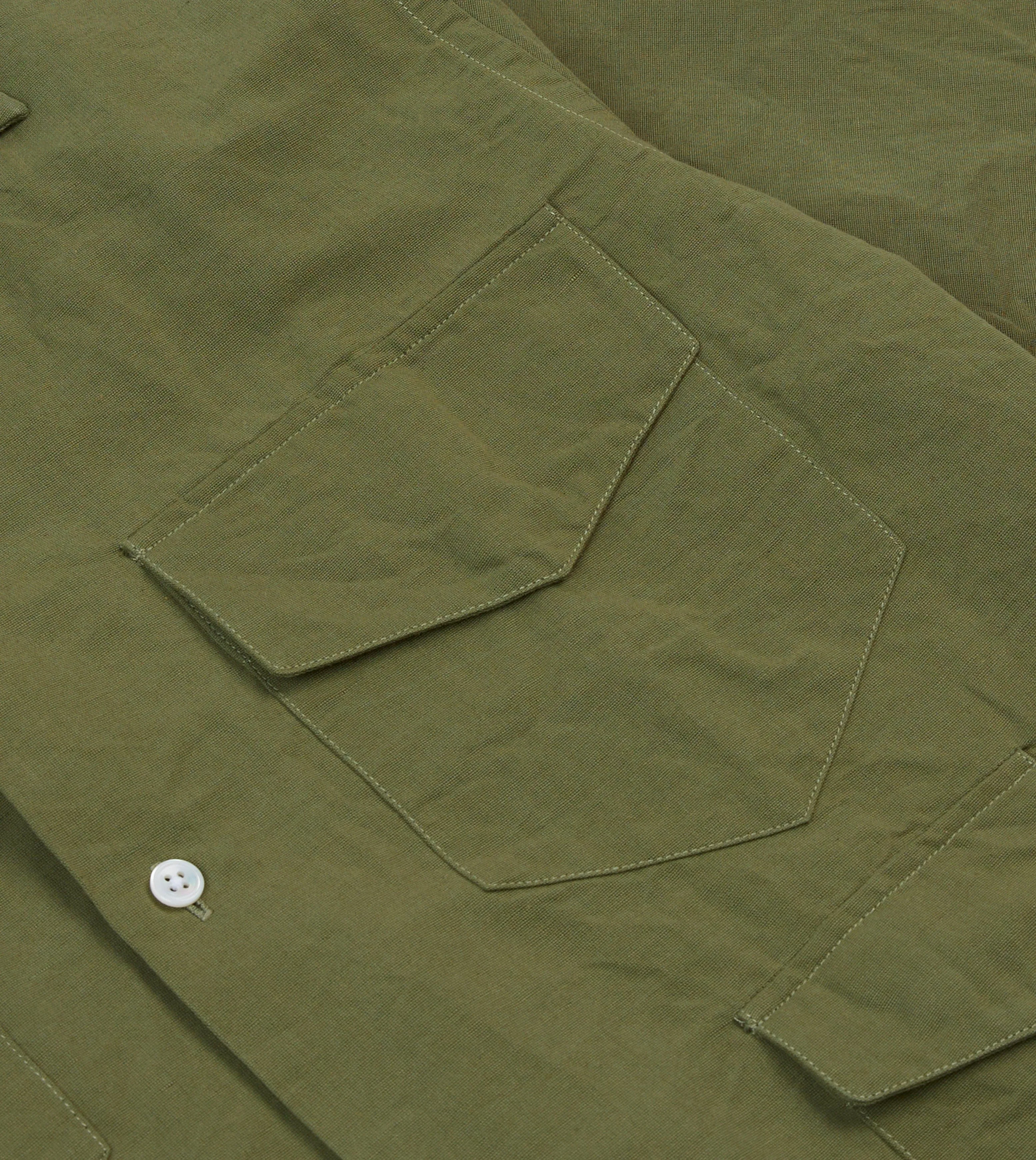 Versatile Piece Organic Cotton Olive Cotton-Linen Camp Collar Three Pocket Short Sleeve Shirt