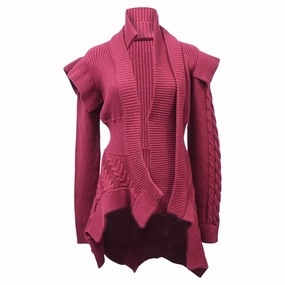 Layering Knit Ergonomic Sleeve Shape Burberry Cable Knit Cardigan in Red Wool