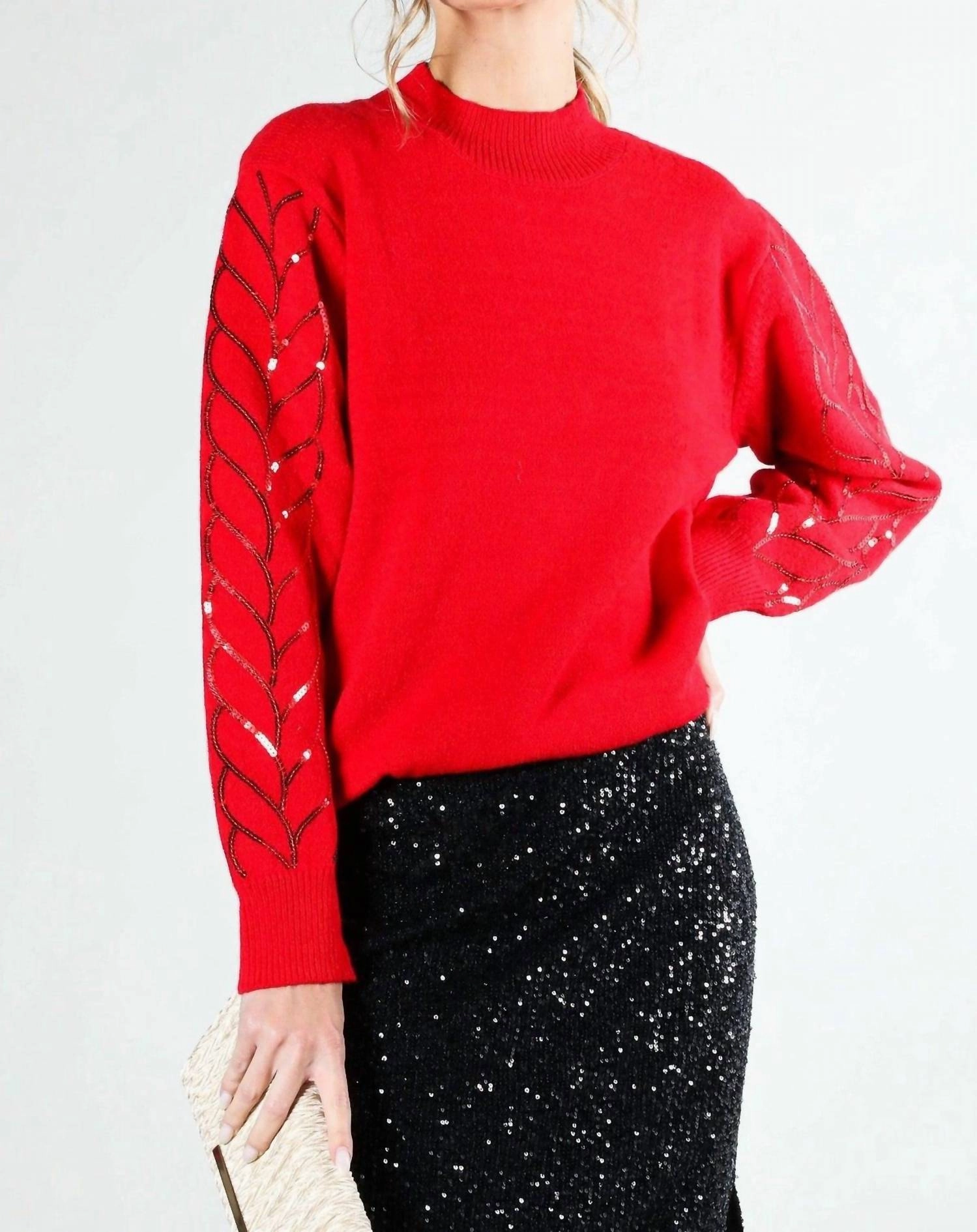 All-Day Wear winter warmth Sequin Detail Sweater In Red