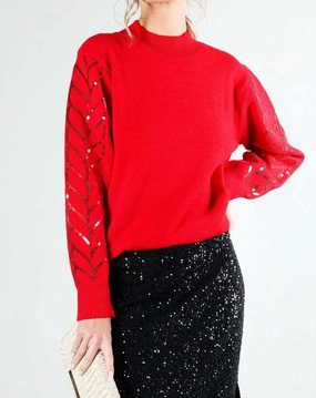 All-Day Wear winter warmth Sequin Detail Sweater In Red