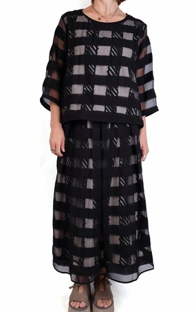 Timeless Piece Elegant Flow Overlay Stripe Maxi Skirt In Black
