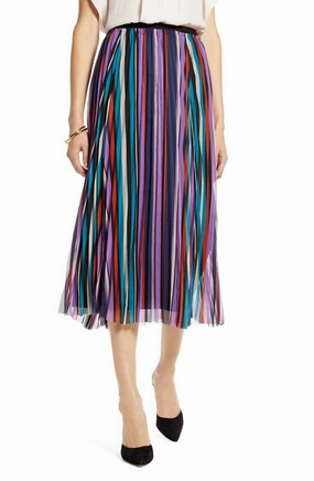Crochet Style Elastic Waist Pleated Chiffon Midi Skirt In Multicolor
