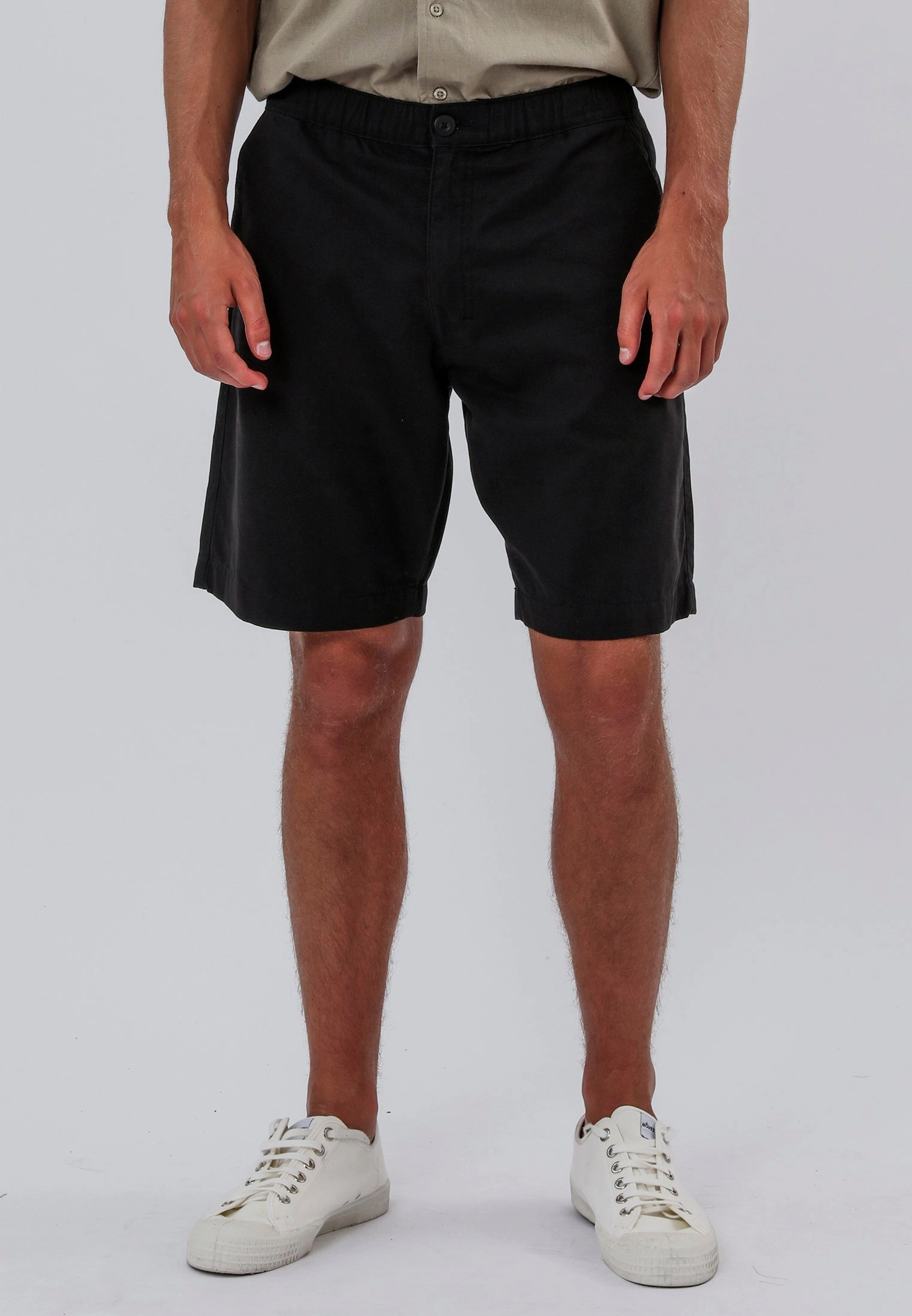 Designer Style Stretchy Hemline ELASTICATED LONGLINE CHINO SHORTS BLACK