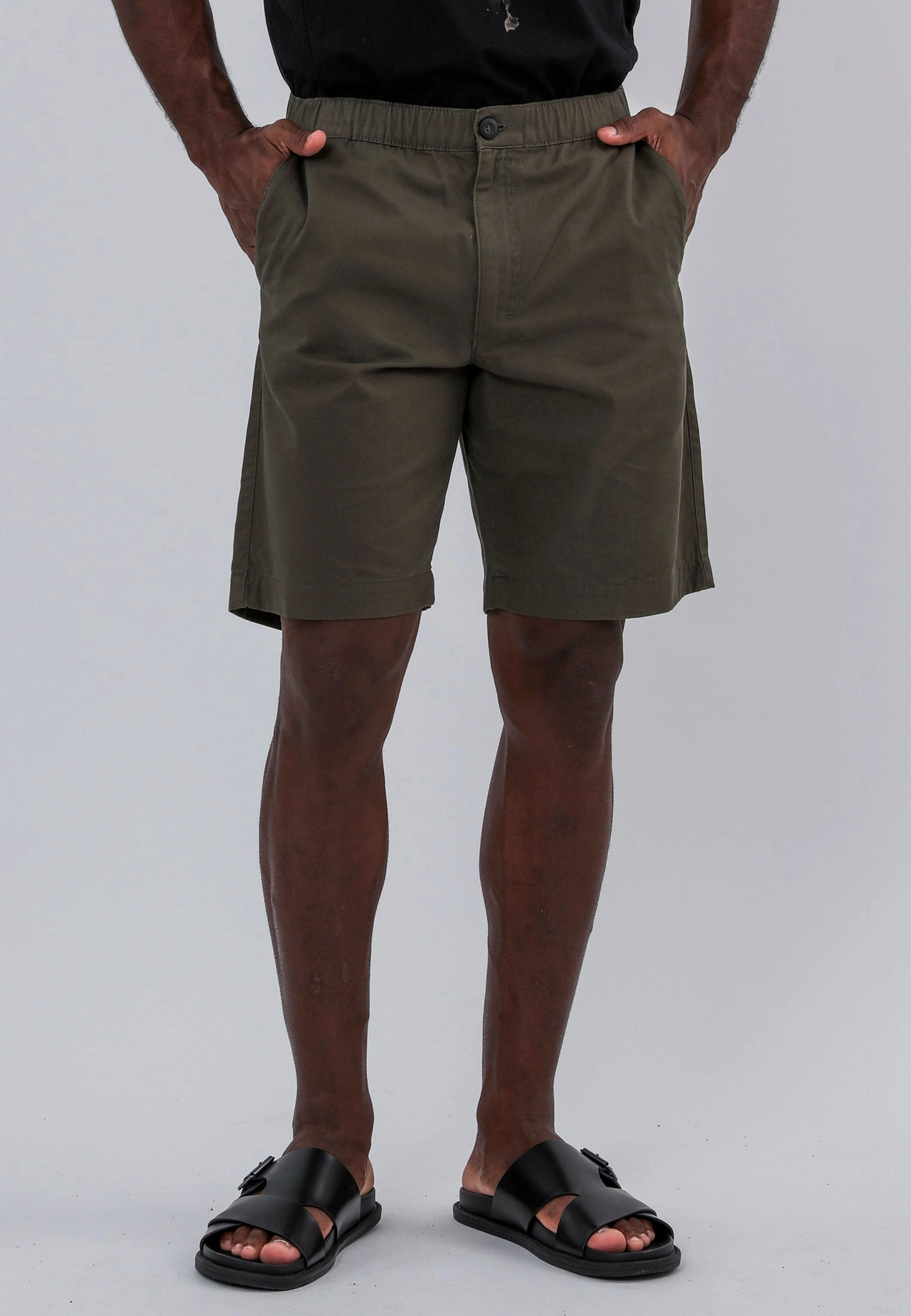 Stain-Resistant ELASTICATED LONGLINE CHINO SHORTS KHAKI