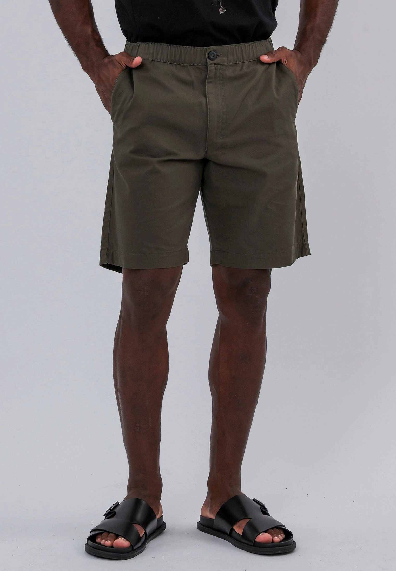 Warm Day ELASTICATED LONGLINE CHINO SHORTS KHAKI