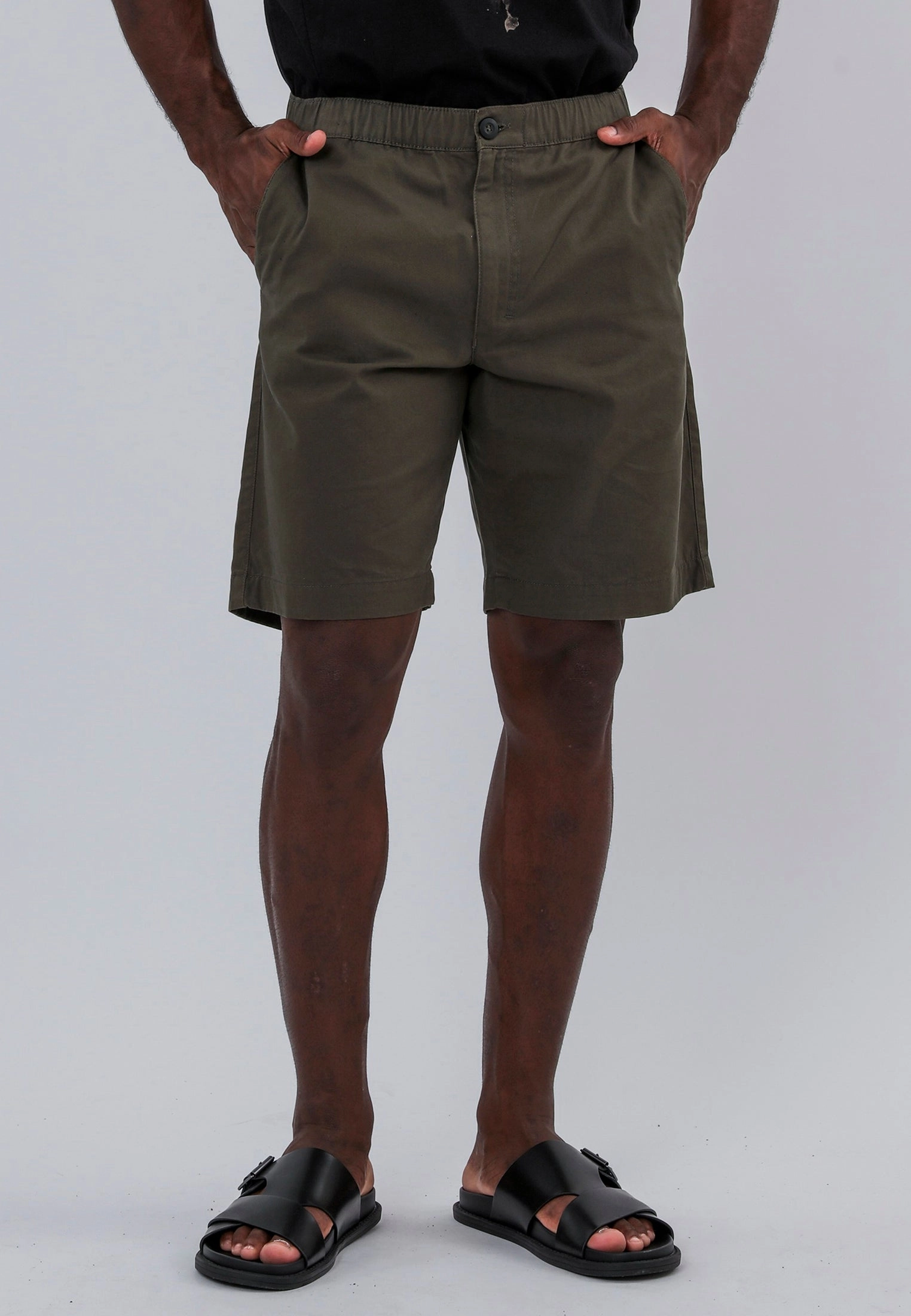 ELASTICATED LONGLINE CHINO SHORTS KHAKI Abrasion Resistant Material TemperatureRegulating