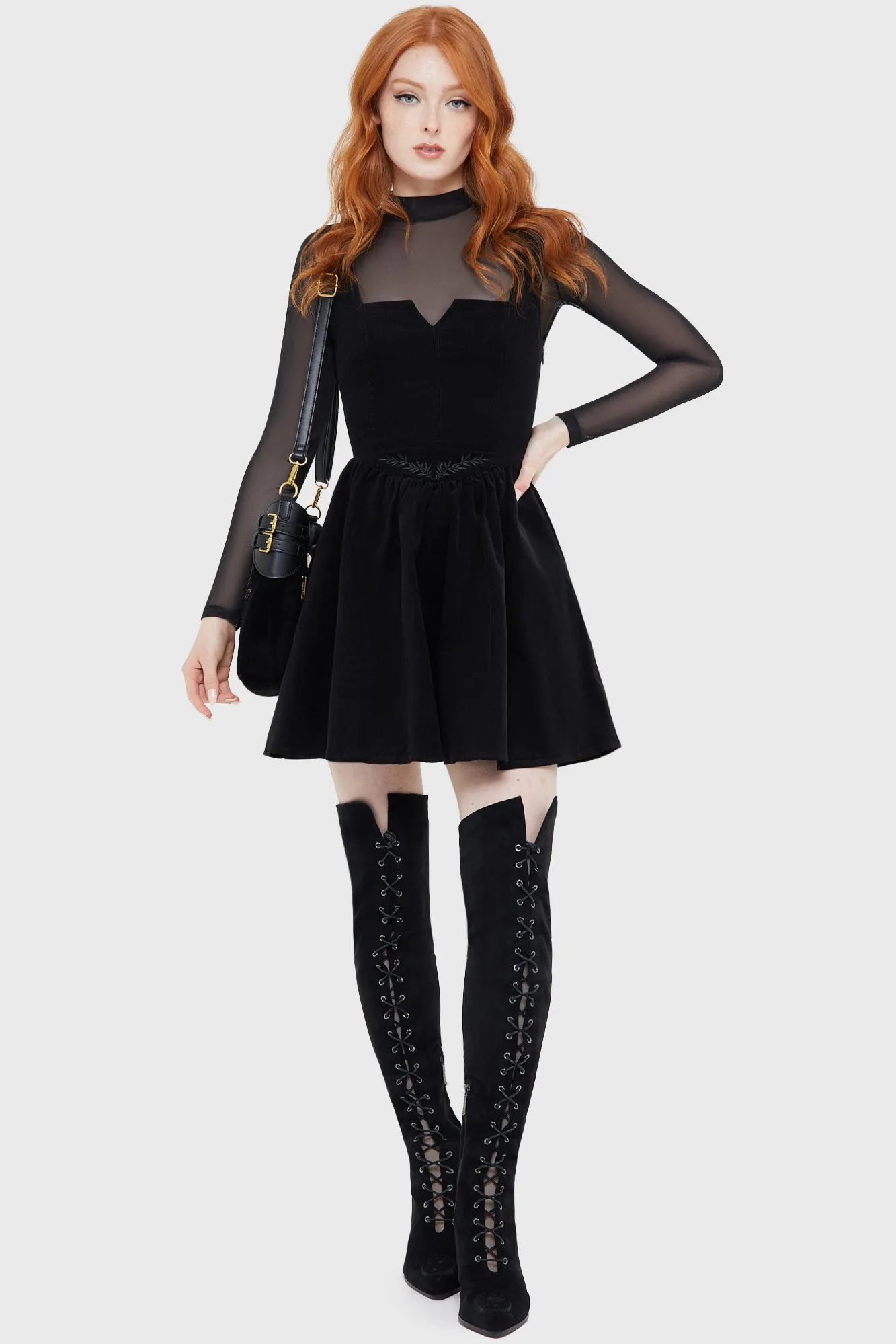 Soft Silhouette Comfortable texture Elderroot Mini Dress [BLACK]