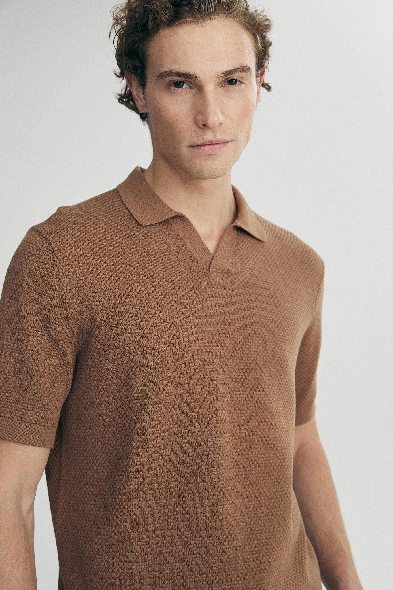 Double Layer Shoulder Micro Perforated Fabric Textured  johnny collar polo