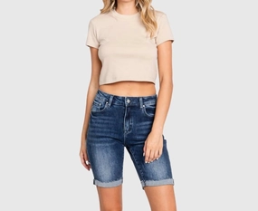 Sandals Comfortable Style High Rise Bermuda Shorts With Cuffed Hem In Blue