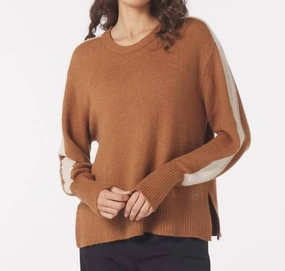 All-Season Wear Snuggly Pieces Elevated Knit Crew Sweater In Almond/oatmilk Stripes