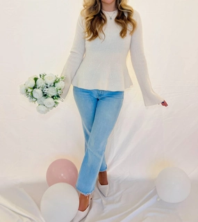 Functional Knit Eliana Flared Sleeve Sweater In Cream