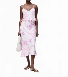 Breathable Material Elyria Satin Skirt In Sweet Pink Multi