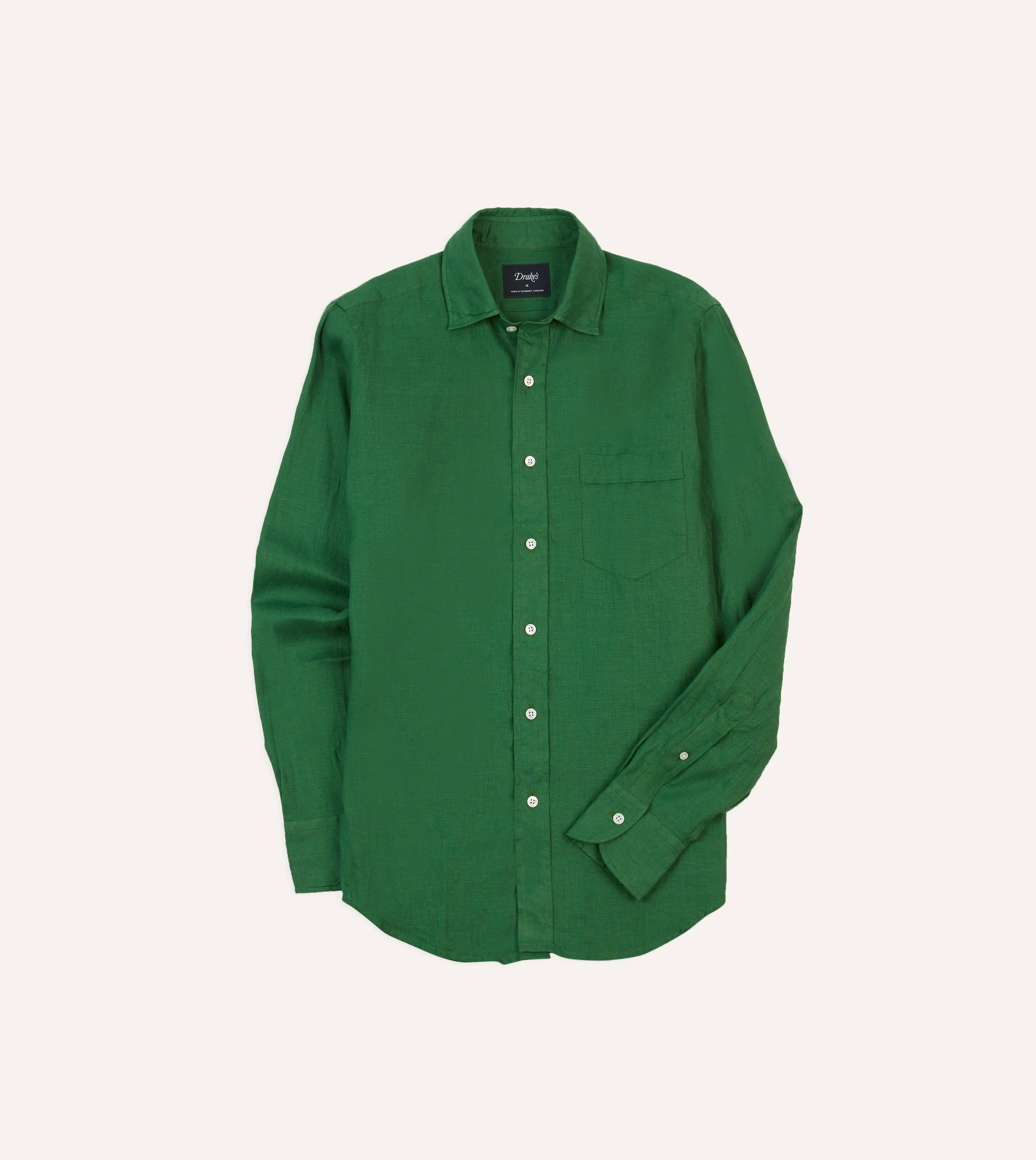Forest Green Linen Spread Collar Shirt Thermoregulating Fabric