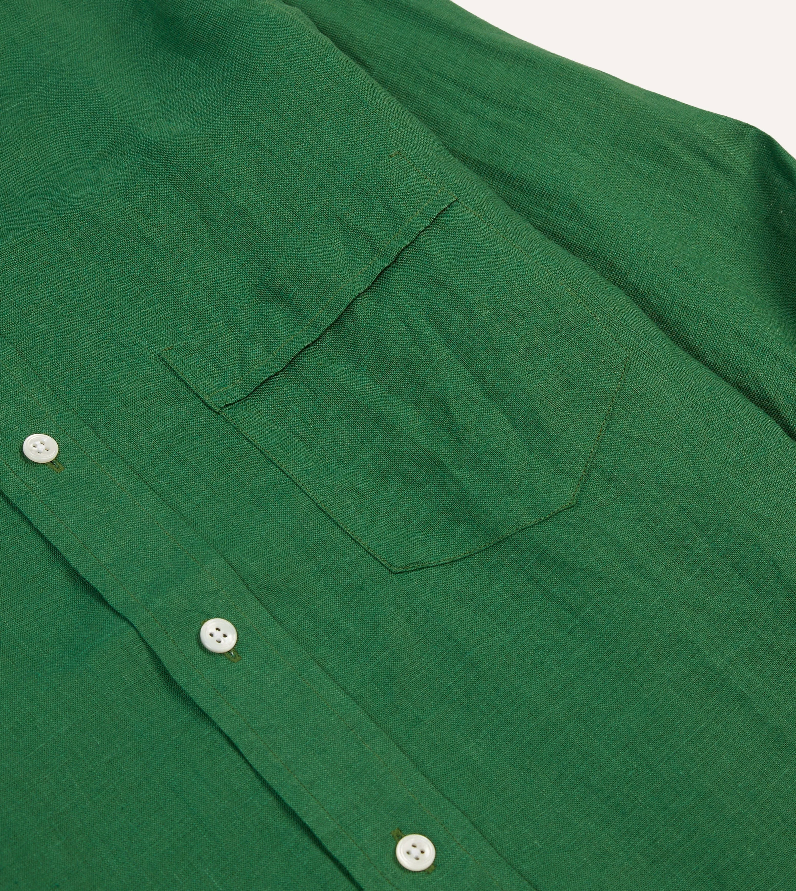 Forest Green Linen Spread Collar Shirt Weekend Outing