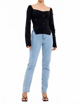 Soft Warmth Embellished Floral Sequin Sweater In Black