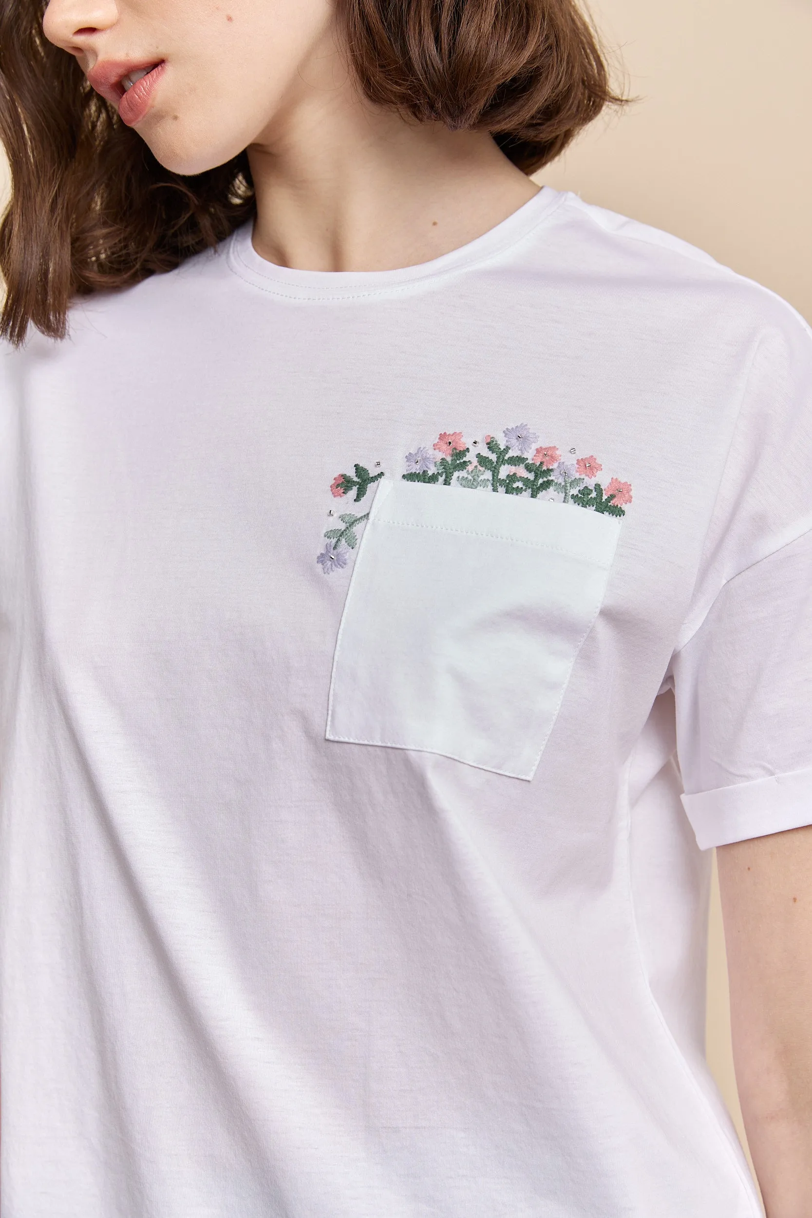 Cozy and Soft Embroidered floral t-shirt