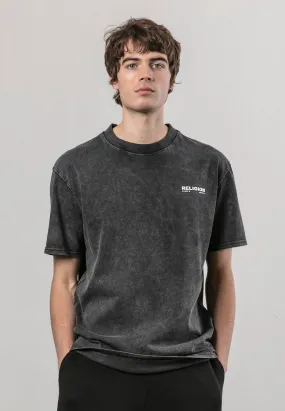 EMBROIDERED WASH T-SHIRT BLACK ACID WASH Fashionable Look